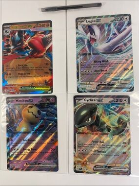 Jumbo Pokémon EX Holo Card Lot-Mega Lucario, Lugia, Mimikyu, Cyclizar